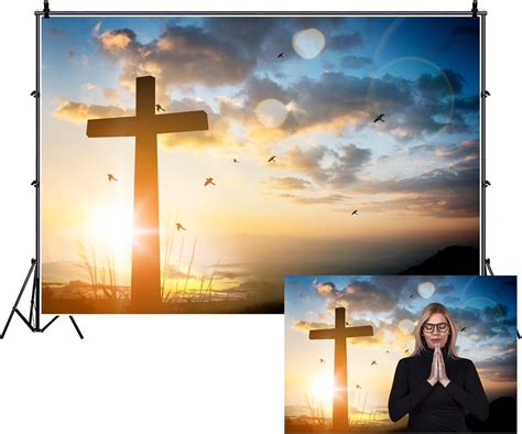 Amazon Renaiss 7x5ft Jesus Christ Cross Backdrop Sunset Mountain