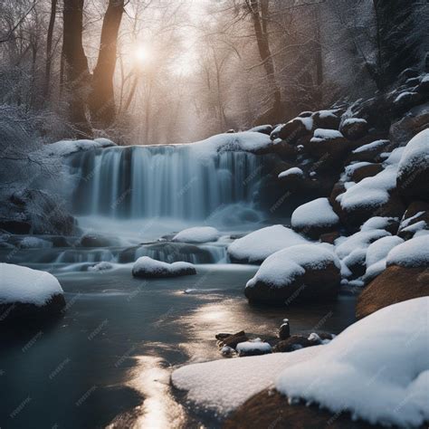 Premium Photo A Waterfall In The Winter With Snow On The Ground Ai