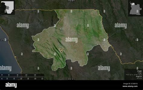 Uíge province of Angola Satellite imagery Shape presented against