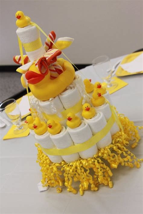 Rubber Ducky Diaper Cake Cute Like The Curly Ribbon Idea Too