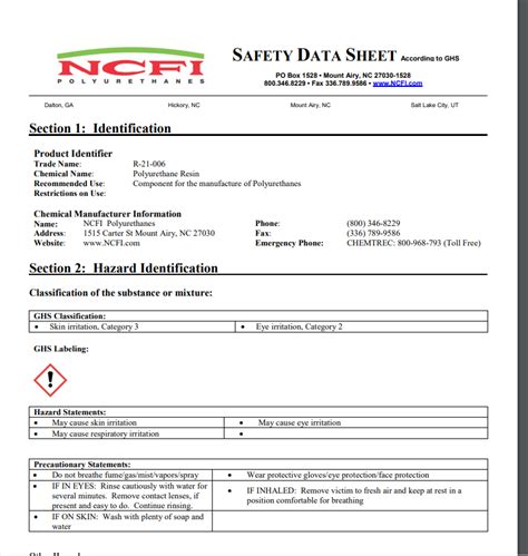 Ncfi Safety Data Sheet Sds Profoam