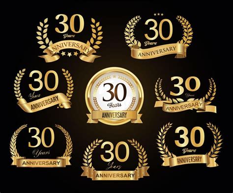 Premium Vector Collection Of Golden Laurel Wreaths Anniversary Badges