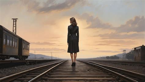 Premium Photo | A painting of a woman standing on a train track