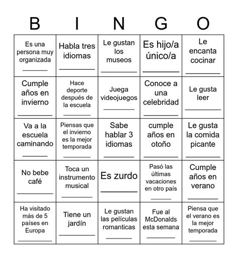 BINGO Para Conocerse Bingo Card