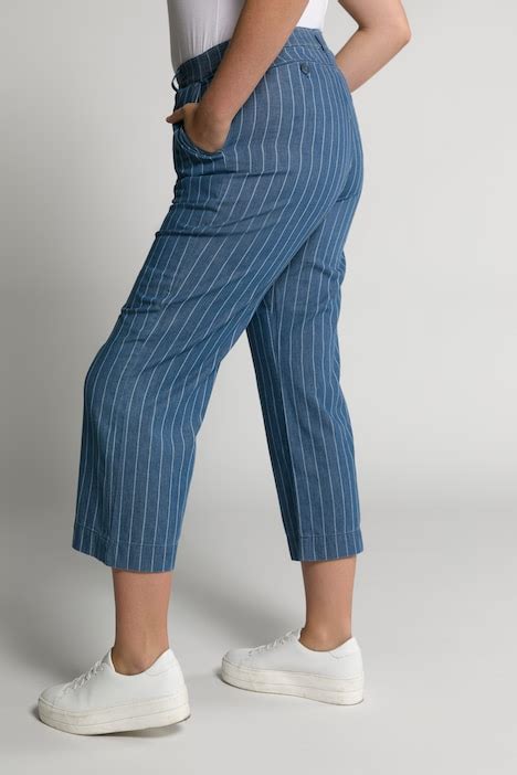 Eco Cotton Stripe Denim Wide Leg Culottes Blue Denim Ulla Popken