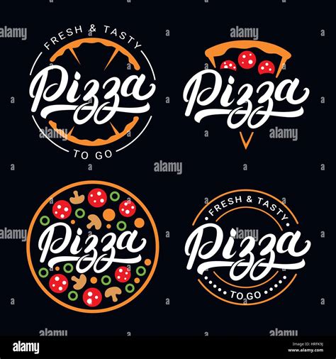 Set Of Pizza Hand Written Lettering Logo Label Badge Emblem For Fast