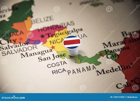 Costa Rica Marked with a Flag on the Map Stock Photo - Image of capital ...