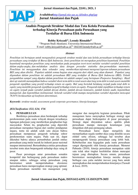 Pdf Analisis Pengaruh Struktur Modal Dan Tata Kelola Perusahaan