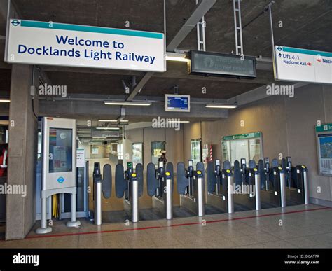 Ticket barriers at Woolwich Arsenal DLR Station, Woolwich, London, England, United Kingdom Stock ...