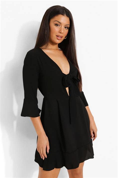 Tie Front Tea Dress Boohoo Uk