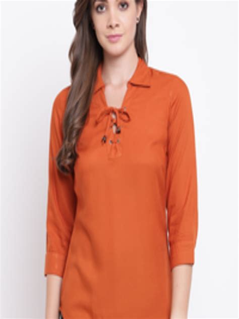 Buy Deewa Women Rust Orange Solid Shirt Style Top Tops For Women