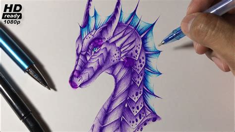 Como Dibujar Un Dragon Realista Con Boligrafo De Colores Youtube