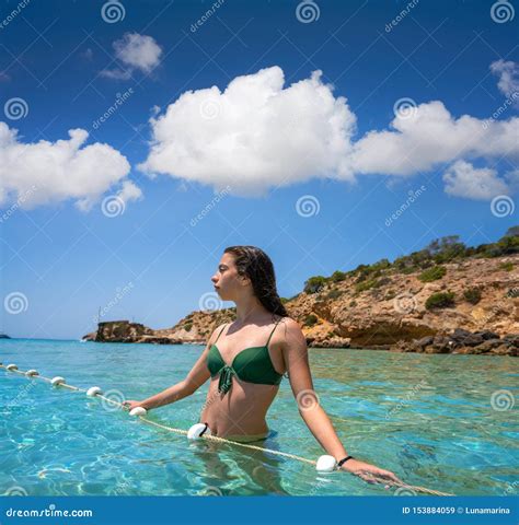 Ibiza Bikini Girl Relaxed In Clear Water Beach Stock Image Image Of