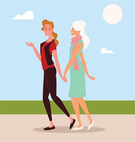 Lesbian Couple Walking Vector Art At Vecteezy