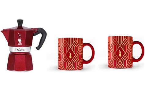 Bialetti Espressokocher Moka Express Deco Glam Tassen Rot Coffeedream