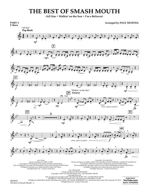 The Best Of Smash Mouth Arr Paul Murtha Pt 4 F Horn Sheet Music