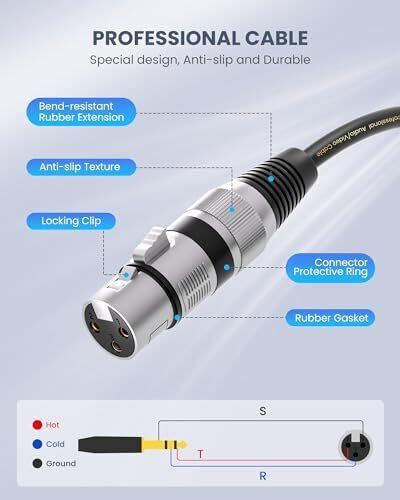 XLR Female To 1 4 Inch 6 35mm TRS Jack Lead Balanced Signal