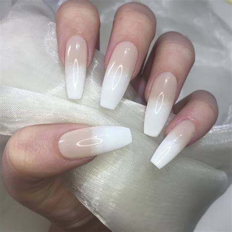 Extra Long Sheer Nude To White Ombre Coffins Nails By Georgia