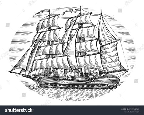 Vintage Sailboat Sea Sketch Old Ship Stock Illustration 2359962561 ...