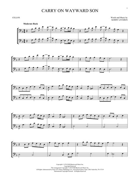 Carry On Wayward Son By Kansas Sheet Music For Cello Duet At Sheet