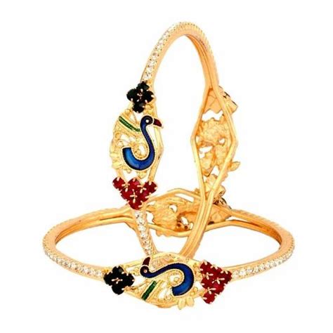 Gold Plated Peacock Eternity American Diamond Meenakari Bangle Pair