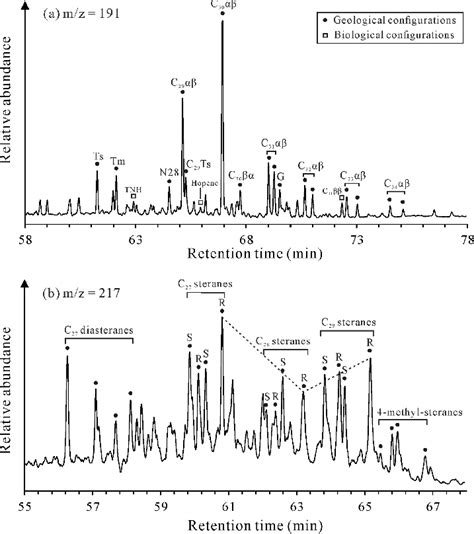 Mass Chromatograms Of M Z 191 And M Z 217 For Hopanes A And