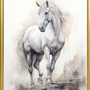 White Horse Watercolor Painting Horse Abstract Painting Wall Art Decor ...