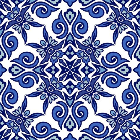 Diseño de cerámica de azulejo azul y blanco de estilo geométrico