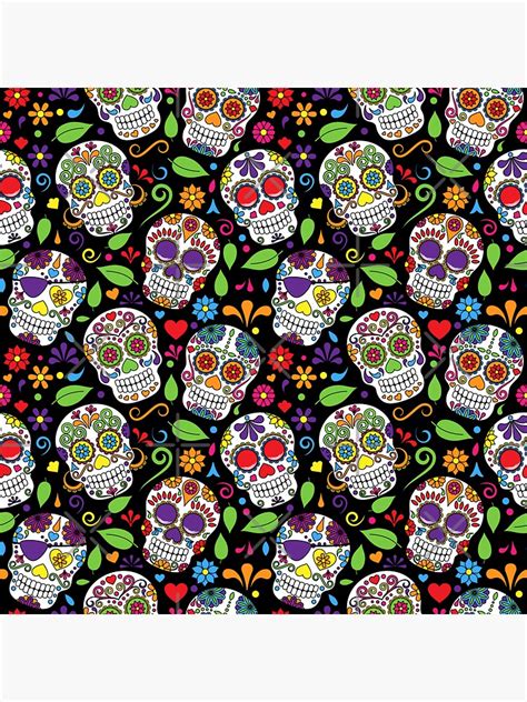 Colorful Sugar Skull Flower Black Pattern Sticker For Sale By