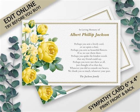 Funeral Thank You Card Template Funeral Cards Funeral - Etsy