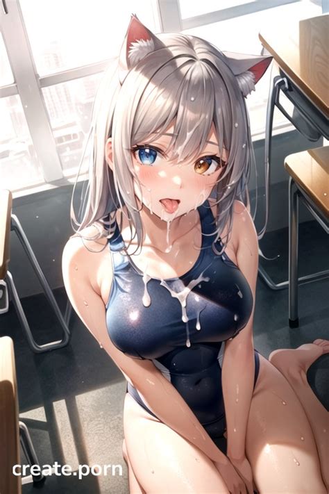 Swimsuit Cat Ears Mouth Agape AI Porn