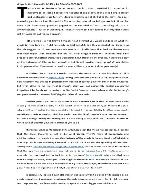 The Social Dilemma - Film Analysis (Final Version) | PDF | Communication | Mass Media