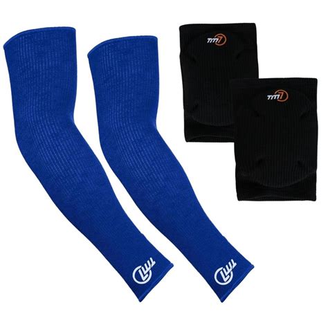 Joelheira E Manguito Volei - Kit Joelheira Volêi Com Manguito Longo Tm7 Preto/Azul G/GG | MadeiraMadeira