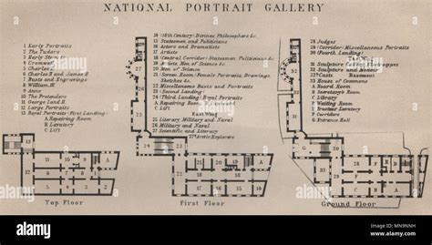 NATIONAL PORTRAIT GALLERY floor plan. London. BAEDEKER. SMALL 1905 old