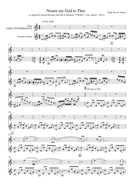 Nearer My God To Thee Guitar And Flute Early Intermediate Sheet Music