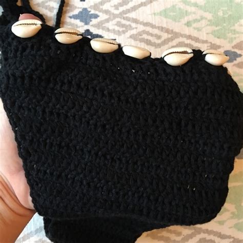 Swim Sexy Boho Black Crochet Tassel Bikini With Shells Poshmark