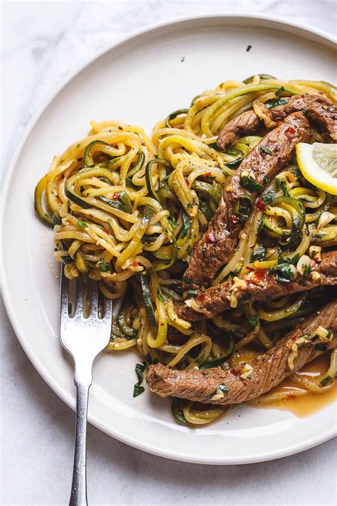 Lemon Garlic Butter Steak With Zucchini Noodles Ready In 15 Minutes