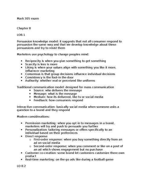Mark 305 exam notes - Mark 305 exam Chapter 8 LO8. Persuasion knowledge
