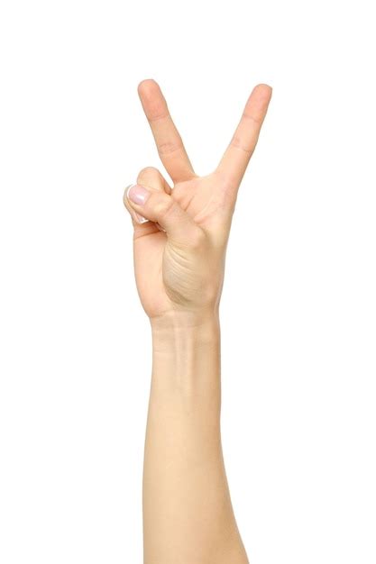 Premium Photo Woman S Hand With Two Fingers Up In The Peace Or