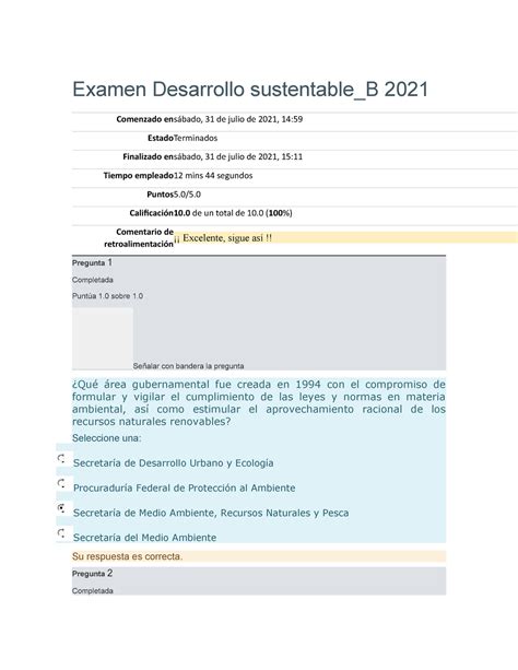 Examen Desarrollo Sustentable Examen Desarrollo Sustentable B