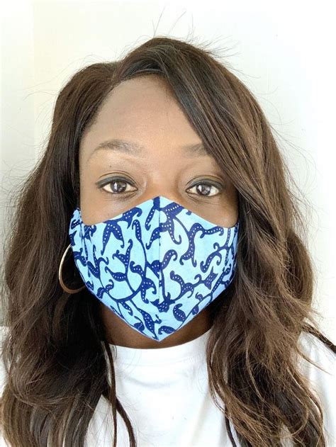 Blue Leaf Ankara Face Mask Filter Pocket Filter Mask Etsy Mask