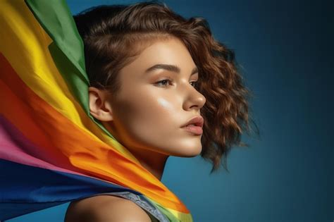 Premium AI Image A Beautiful Gay Lesbian Model With Rainbow Colors Flag LGBTQ Pride Month