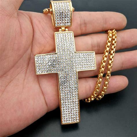 Mens Hip Hop Iced Out Cross Mens Diamond Cross Pendant With Gold Stainl