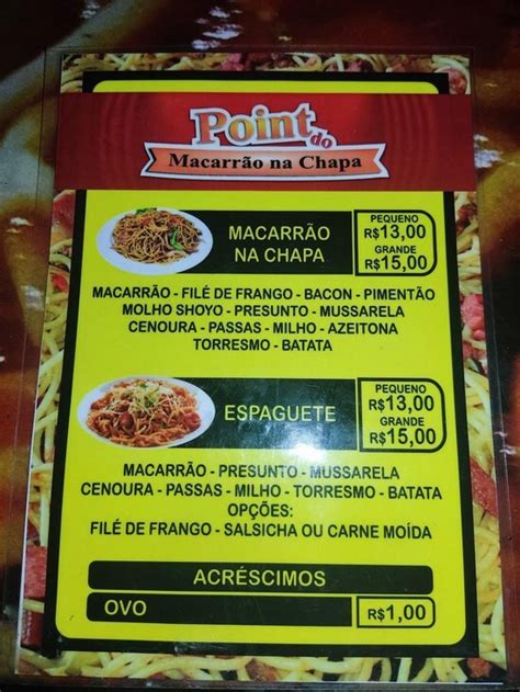 Menu at Trailer Point do Macarrão na Chapa restaurant Itaúna