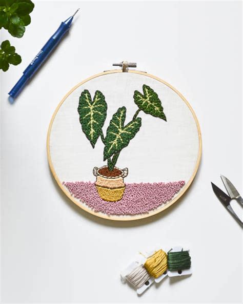 Alocasia Plant Punch Needle Embroidery Pattern Etsy