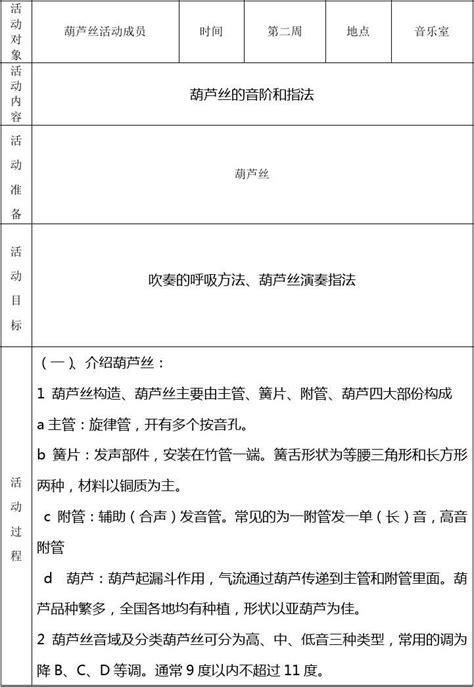 葫芦丝社团活动记录 Word文档在线阅读与下载 免费文档