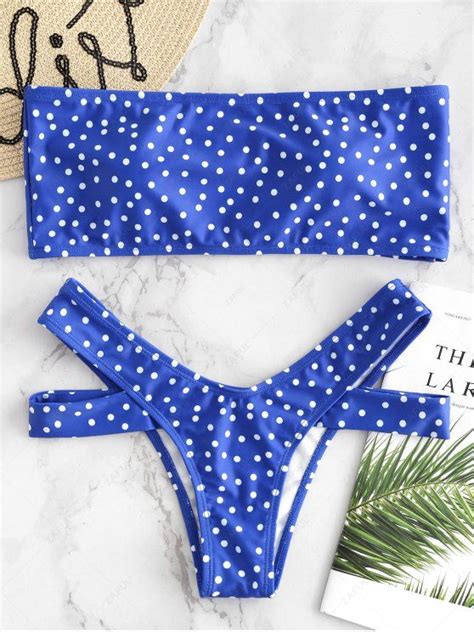 9 OFF 2021 Polka Dot Bandeau Cut Out Bikini In BLUE ZAFUL