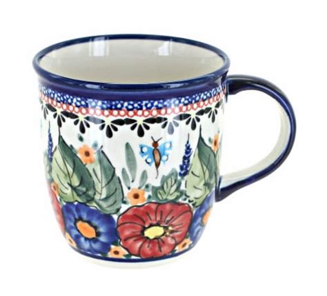 Blue Rose Polish Pottery Floral Butterfly Plain Coffee Mug Fred Meyer