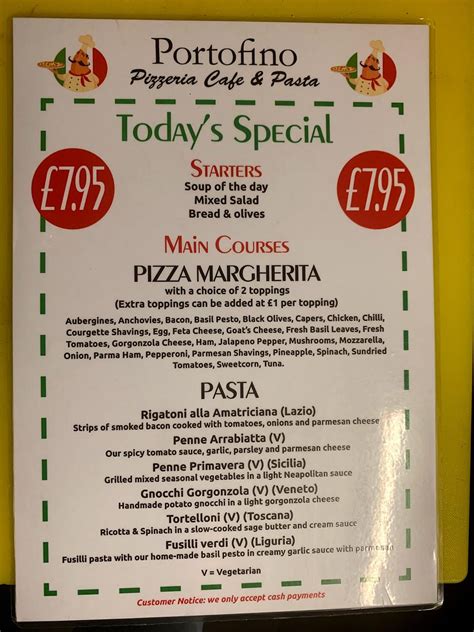 menu  pizzeria portofino richmond   square