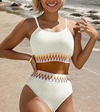 Amazon Zuvebamyo Women S High Waisted Swimsuit Two Piece Ribbed Bikini Sets Crop Top High